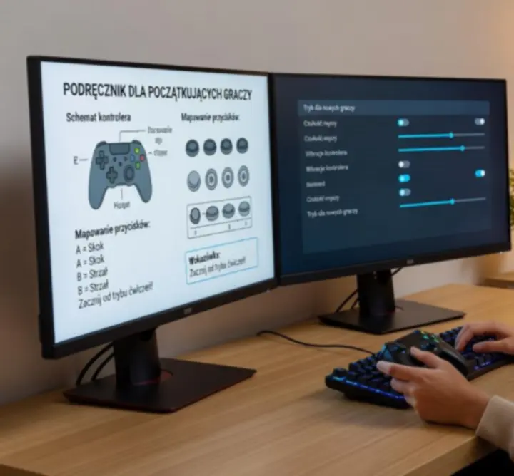 Gracz początkujący korzystający z przewodnika Gamer Tips Pro na ekranie