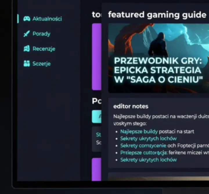 Zestaw wyróżnionych przewodników Gamer Tips Pro na ekranie monitora